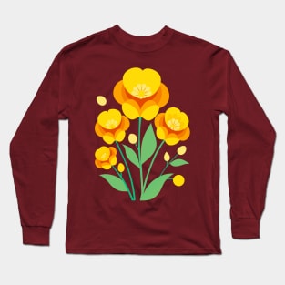 Yellow Buttercup Flowers Retro Boho Long Sleeve T-Shirt